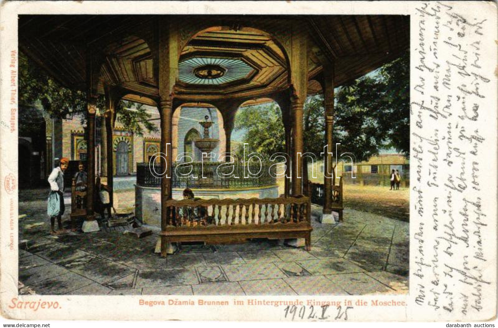 * T3 1902 Sarajevo, Begova Dzamia Brunnen Im Hintergrunde Eingang In Die Moschee / Mosque, Fountain (Rb) - Non Classés