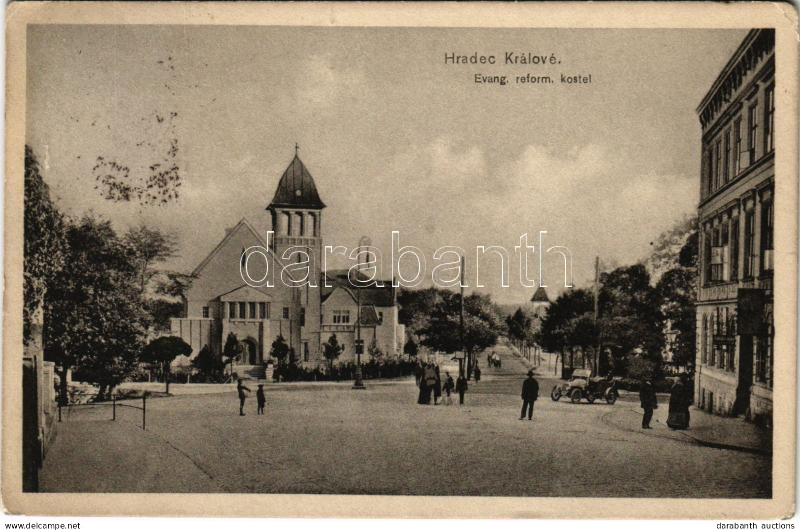 T2/T3 1915 Hradec Králové, Königgrätz; Evang. Reform. Kostel / Lutheran Church, Street View With Automobile (EK) - Sin Clasificación