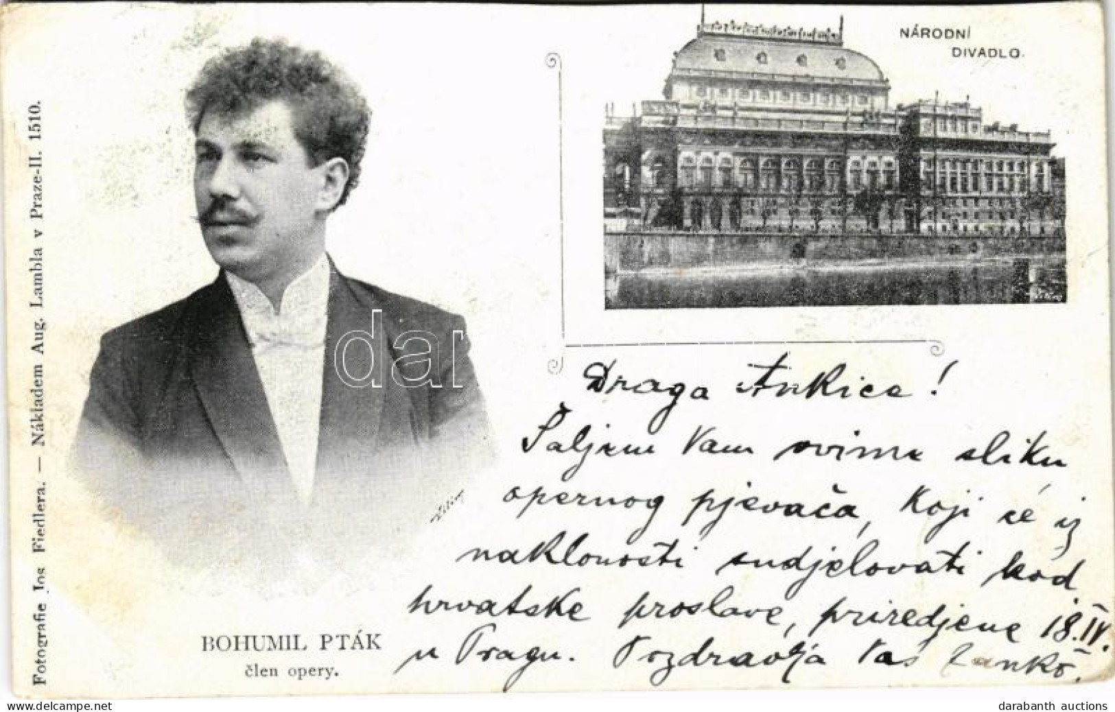 * T4 1898 (Vorläufer) Praha, Prague, Prága; Národní Divadlo, Bohumil Pták Clen Opery / Theatre, Opera Member (cut) - Ohne Zuordnung