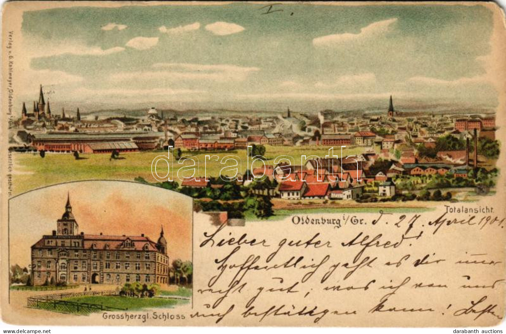 * T4 1901 Oldenburg, Grossherzgl. Schloss, Totalansicht / Castle, General View. Verlag V. G. Kahlmeyer Art Nouveau, Lith - Unclassified