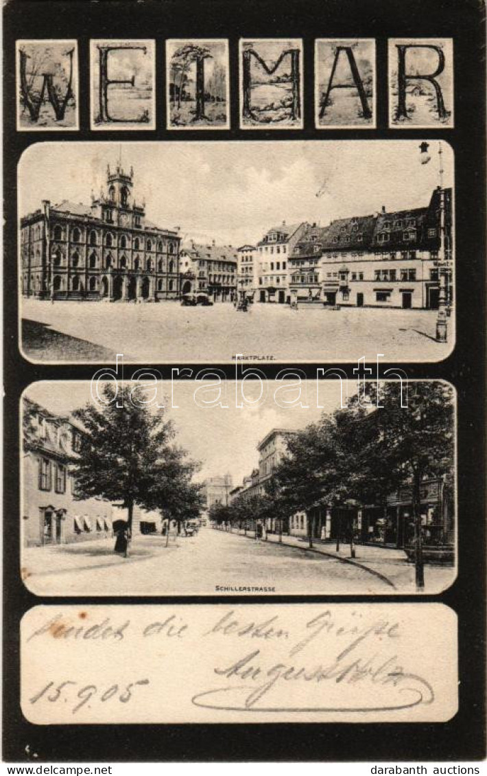 T2 1905 Weimar, Marktplatz, Schillerstrasse / Market Square, Street. Art Nouveau - Ohne Zuordnung