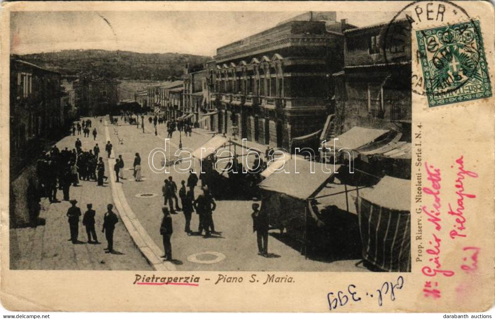 T3 1905 Pietraperzia, Piano S. Maria / Square, Market (worn Corners) - Non Classés