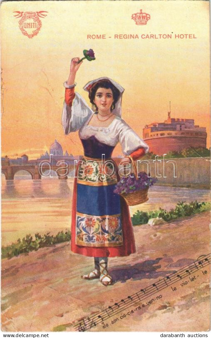 * T3 1927 Roma, Rome; Regina Carlton Hotel Advertising Card, Italian Folklore (fa) - Unclassified