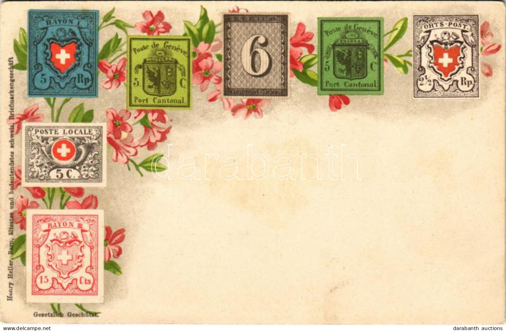 ** T3 Set Of Swiss Stamps. Henry Heller (Bern) ältestes Und Bedeutendstes Schweiz. Briefmarkengeschäft. Art Nouveau, Flo - Unclassified