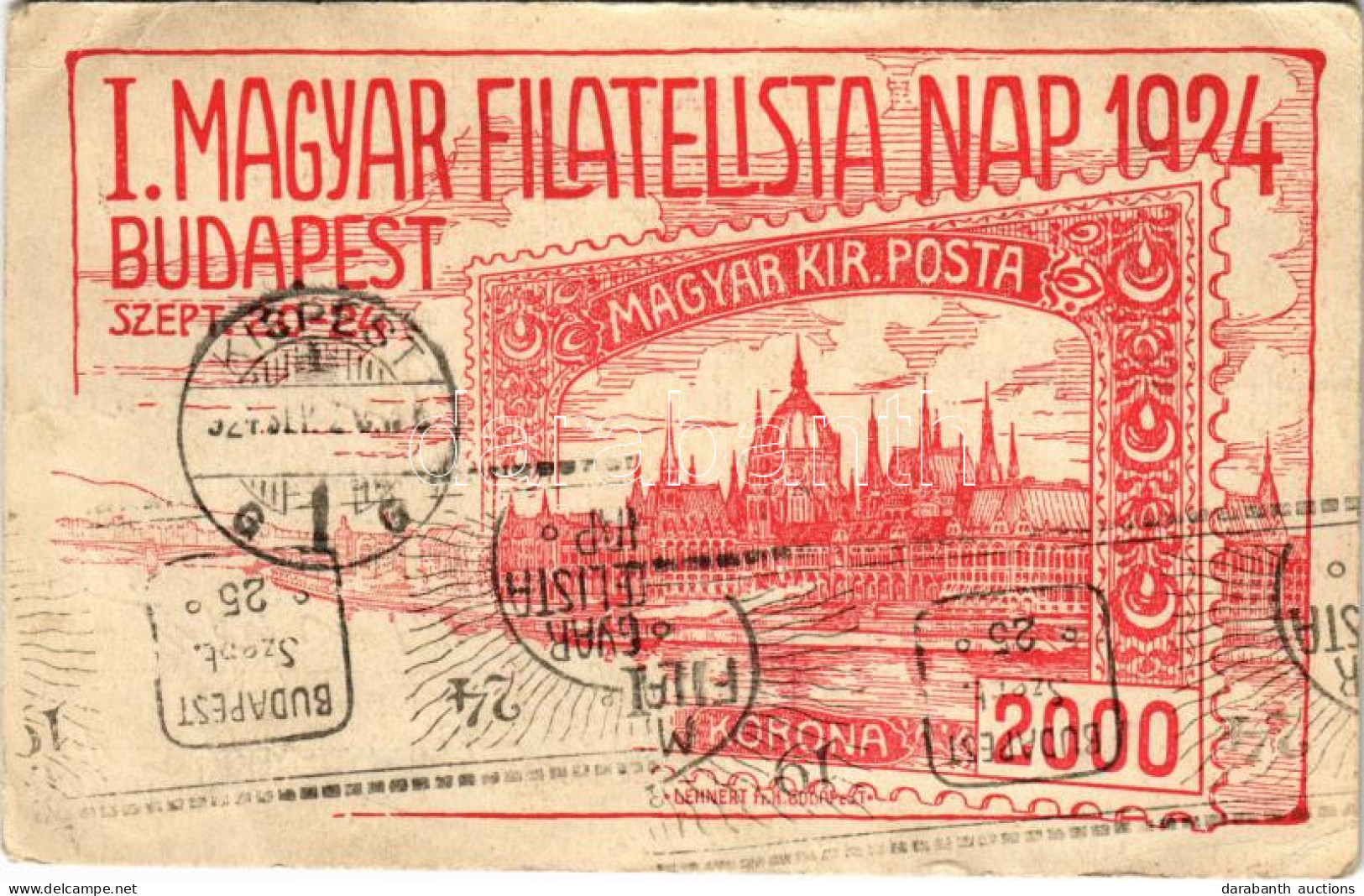 T3 1924 Budapest, I. Magyar Filatelista Nap, Országház, Parlament / 1st Hungarian Philatelist Day S: Lehnert + "I. Magya - Zonder Classificatie