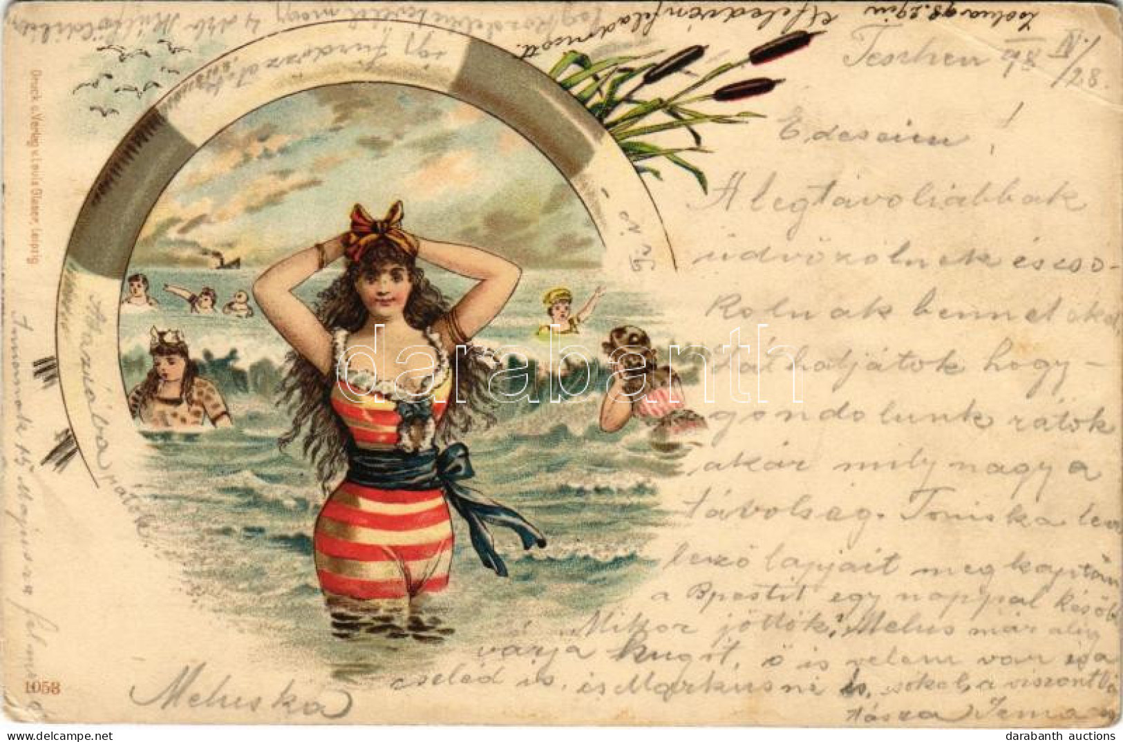 * T3 1898 (Vorläufer) Slightly Erotic Lady Art Postcard, Ladies On The Beach. Druck U. Verlag V. Louis Glaser Litho (EB) - Ohne Zuordnung