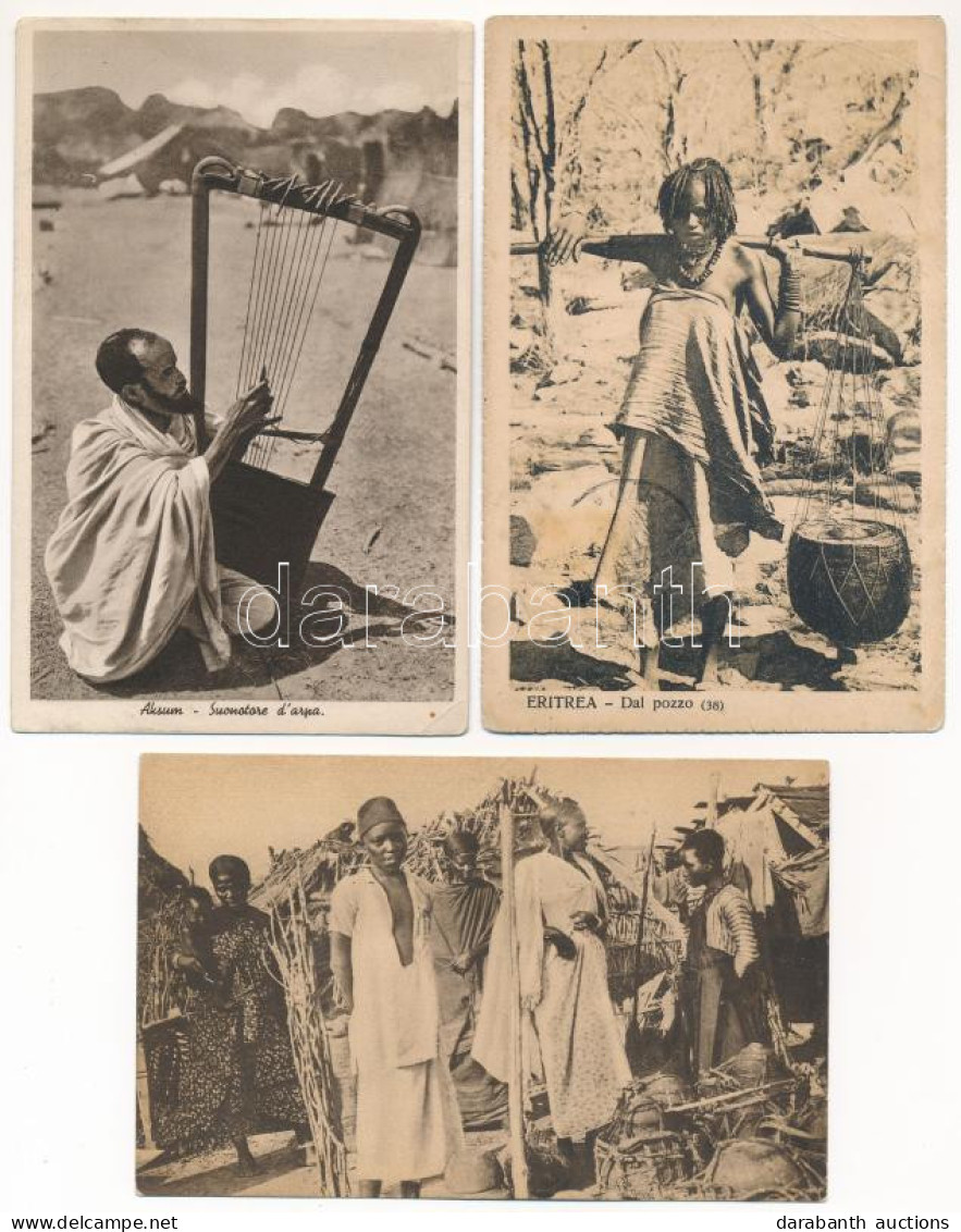 * Eritrea - 3 Db Régi Afrikai Folklór Képeslap / Eritrea - 3 Pre-1945 African Folklore Postcards - Non Classés