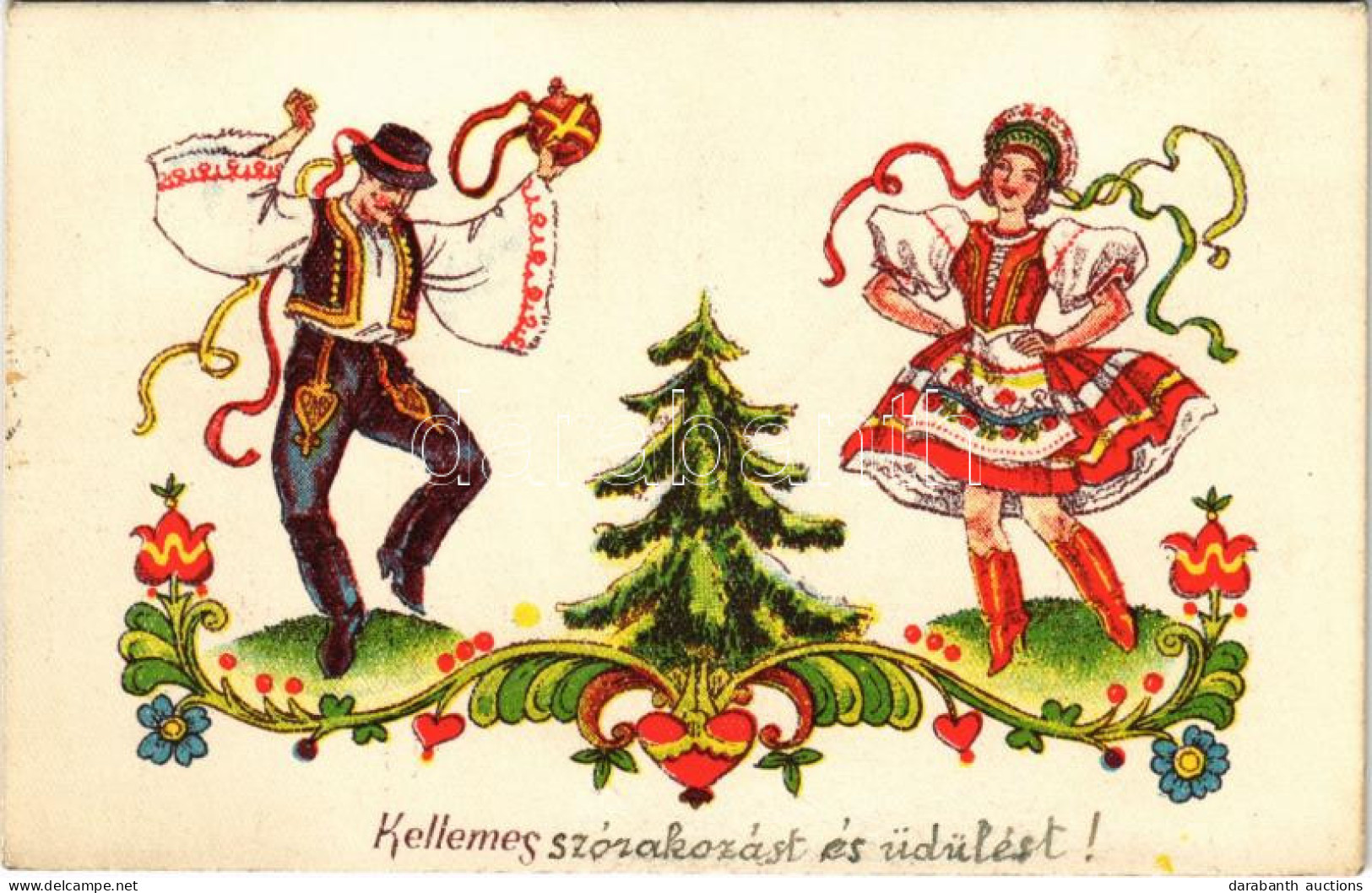 T2/T3 1942 Magyar Folklór üdvözlőlap / Hungarian Folklore Greeting Card (felületi Sérülés / Surface Damage) - Unclassified