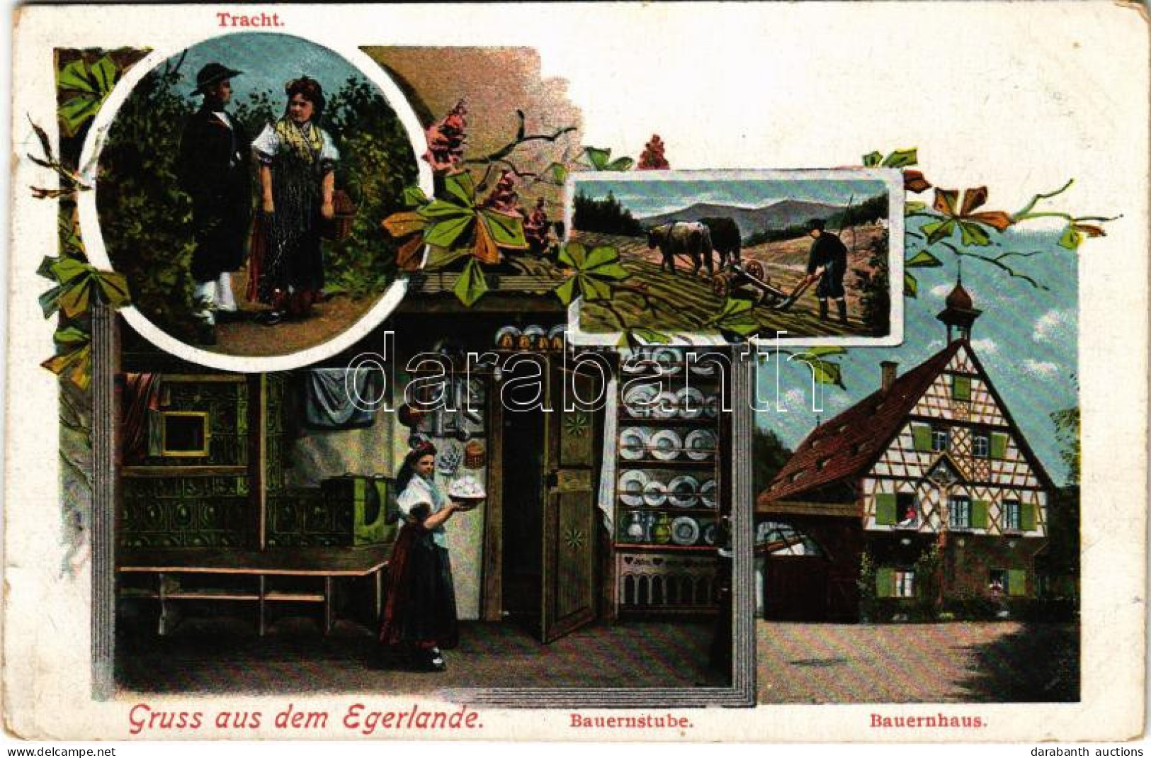 * T2/T3 1918 Gruss Aus Dem Egerlande. Tracht, Bauernstube, Bauernhaus / Czech Folklore, Peasant House And Room, Popular  - Non Classificati