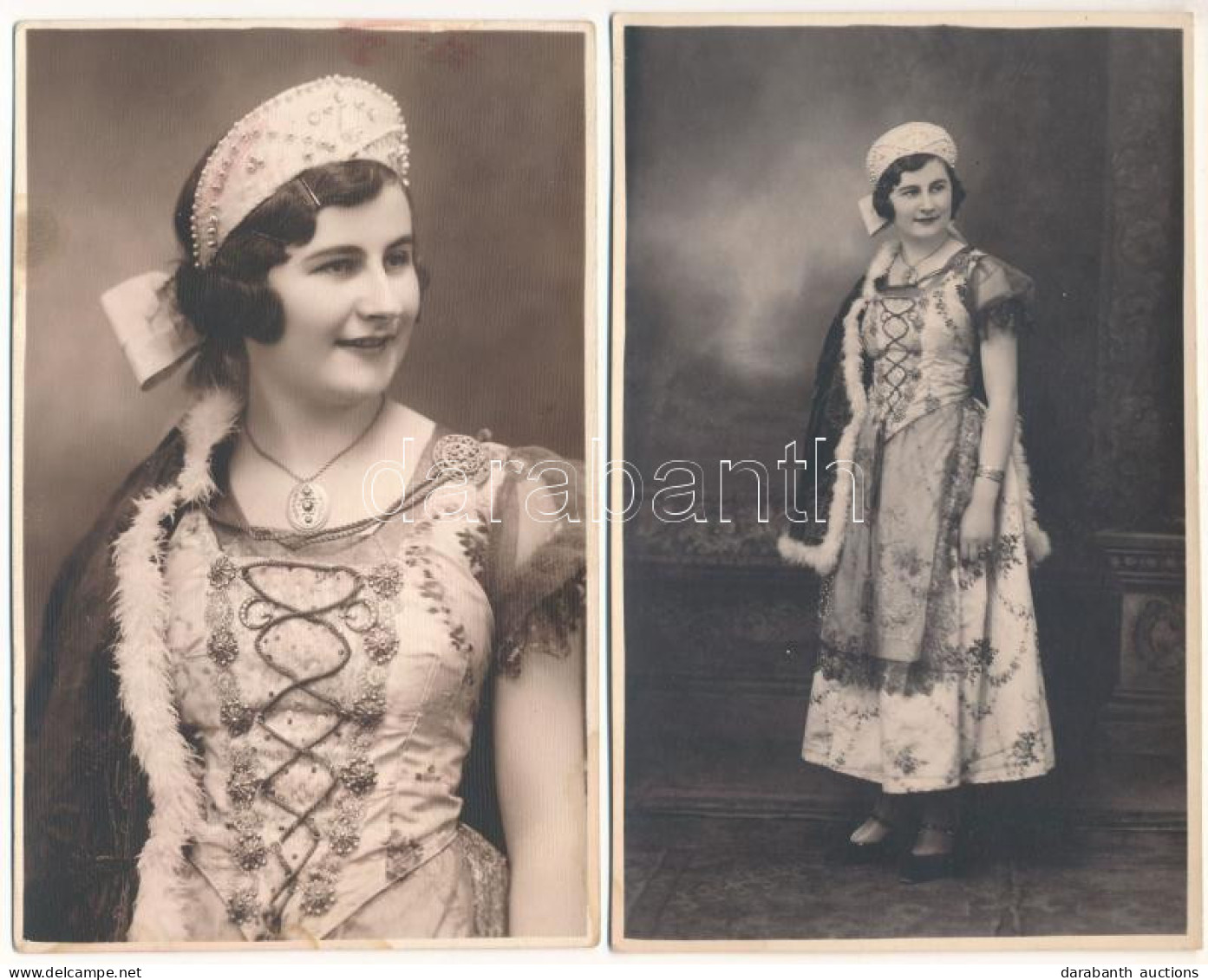 * 2 Db Régi Fotó Képeslap: Kisújszállási Szépasszony Magyaros Ruhában, Magyar Folklór / 2 Pre-1945 Photo Postcards: Hung - Ohne Zuordnung