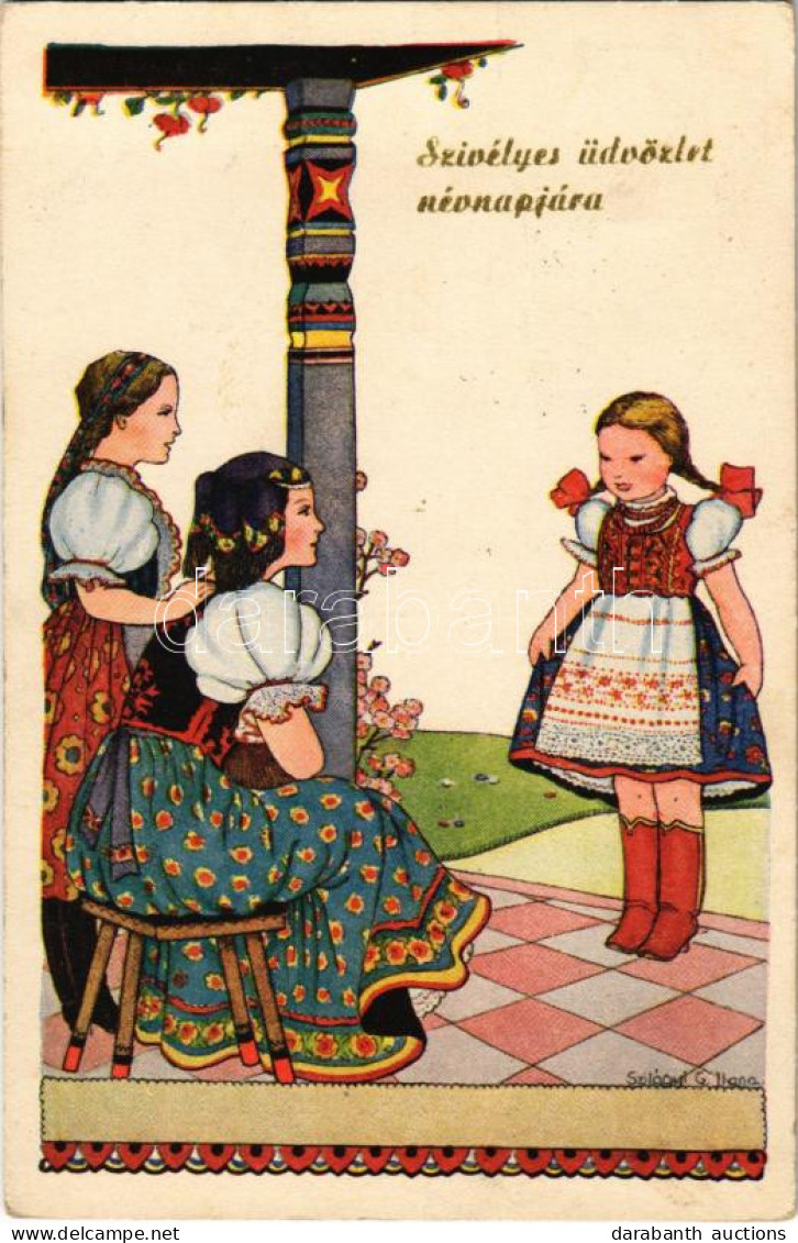 * T2/T3 1942 Szívélyes üdvözlet Névnapjára / Hungarian Folklore Art Postcard With Name Day Greetings S: Szilágyi G. Ilon - Ohne Zuordnung