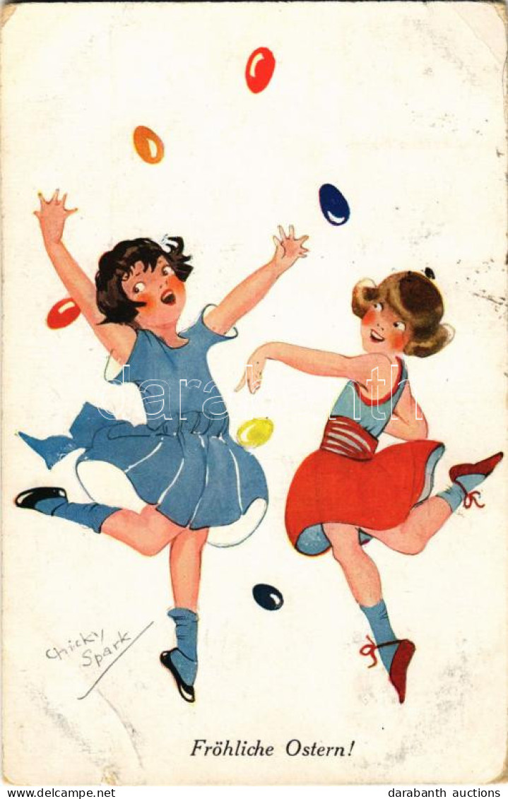 T3 1924 Fröhliche Ostern! / Children Art Postcard With Easter Greetings S: Chicky Spark (szakadás / Tear) - Sin Clasificación
