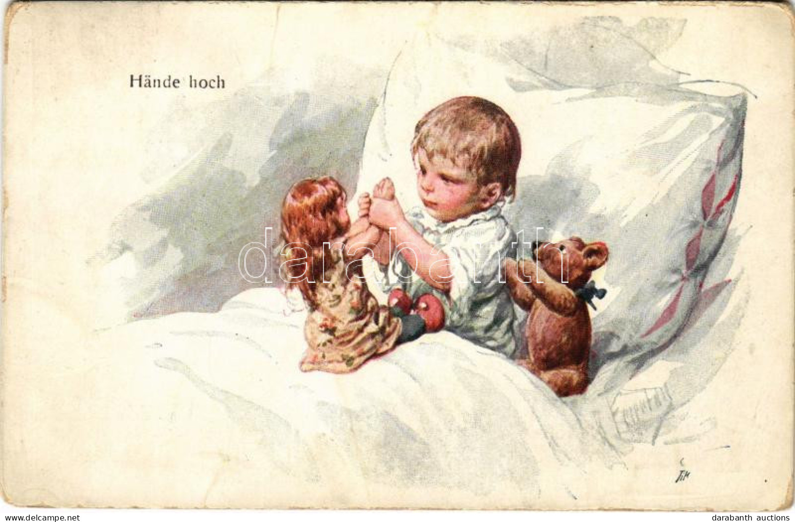 T3 1918 Hände Hoch / Children Art Postcard With Doll And Teddy Bear. B.K.W.I. 869-4. S: K. Feiertag (fa) - Non Classés