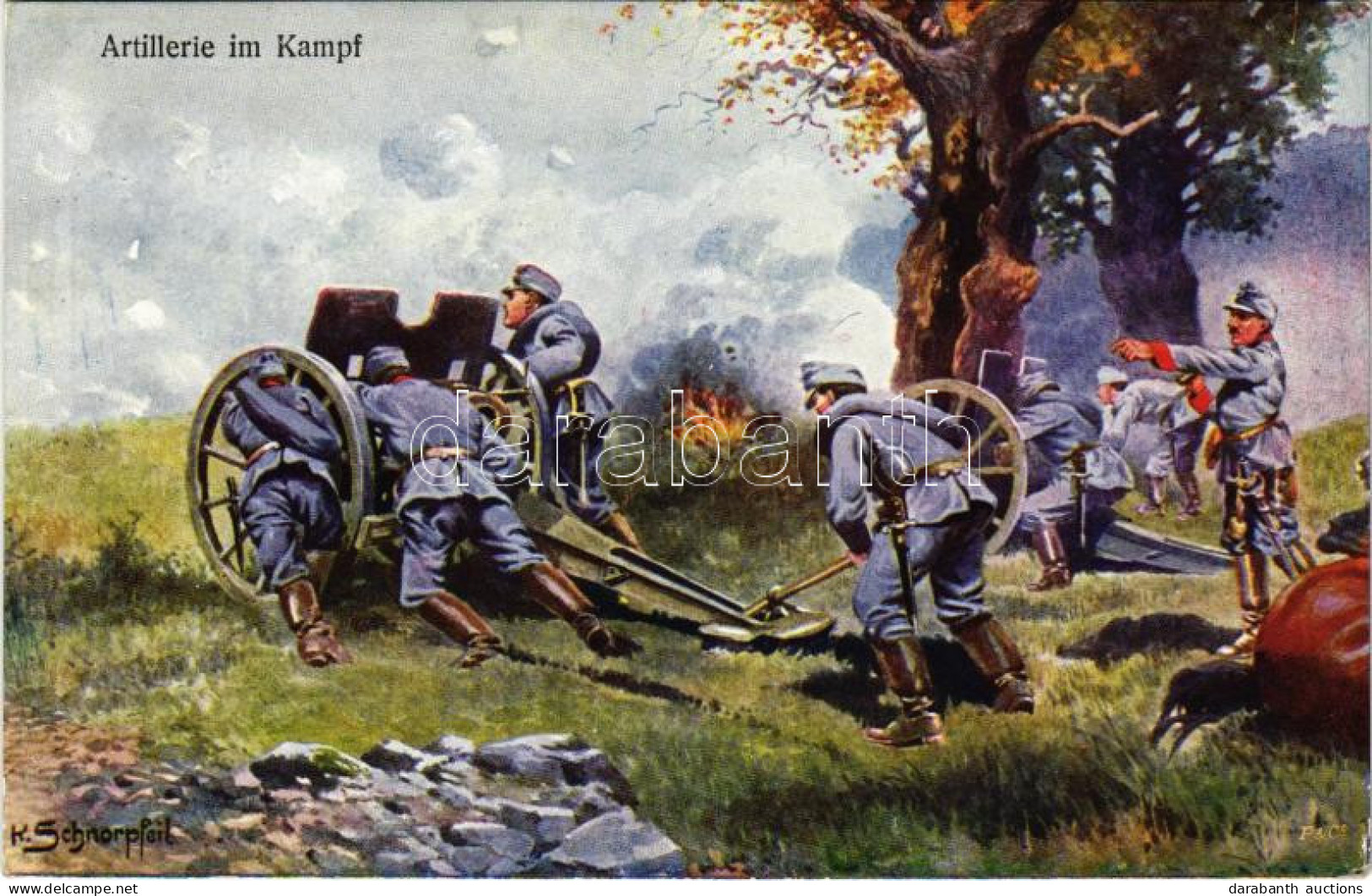 T2/T3 1915 Artillerie Im Kampf / WWI Austro-Hungarian K.u.K. Military Art Postcard. Offizielle Karte Für Rotes Kreuz, Kr - Ohne Zuordnung