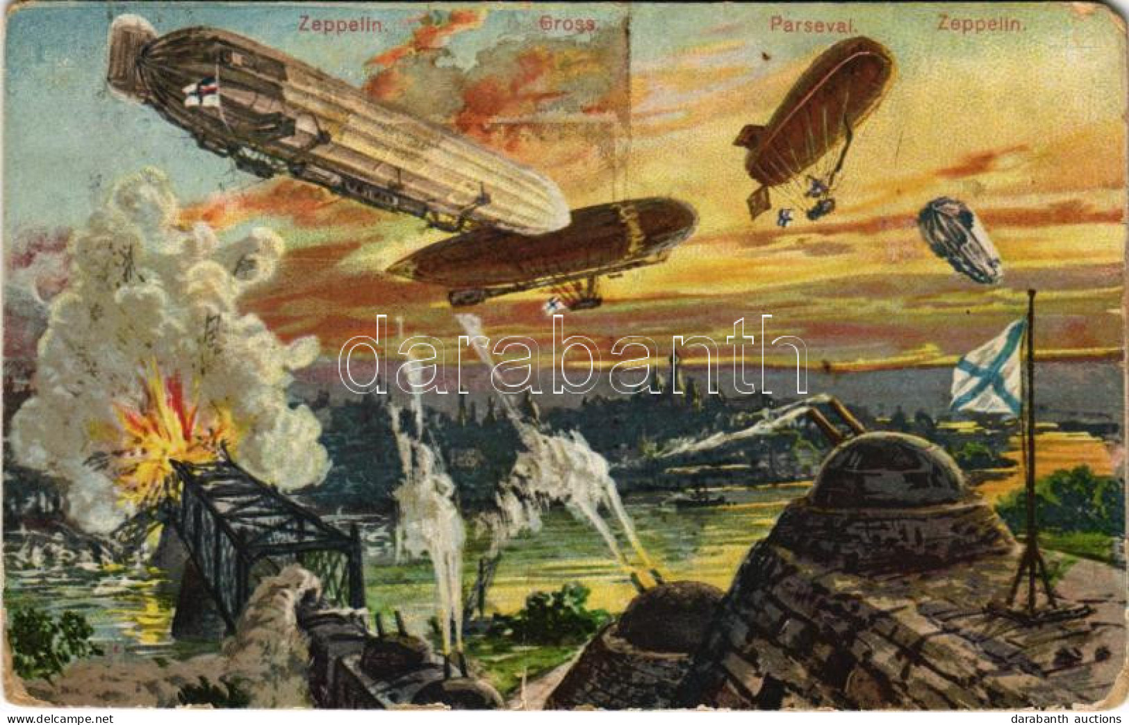 * T4 1915 Zeppelin, Gross, Parseval / WWI German Military Art Postcard With Airships (EM) - Zonder Classificatie