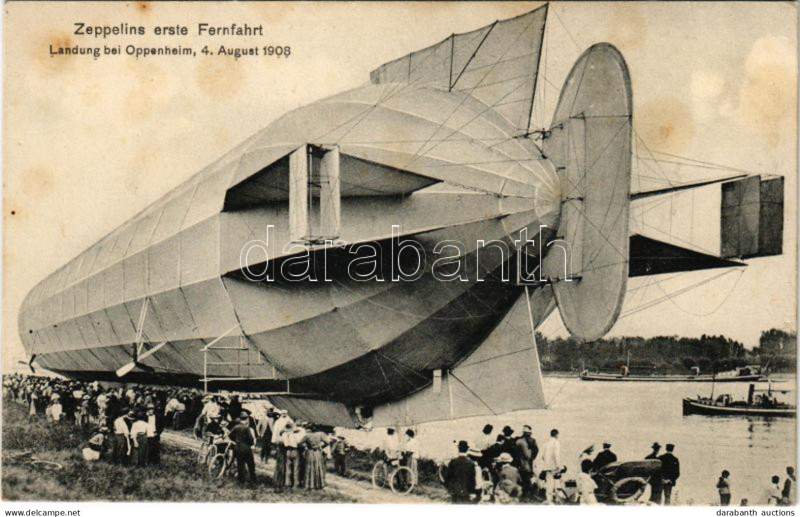 ** T3 Zeppelins Erste Fernfahrt. Landung Bei Oppenheim 4. August 1908 / Zeppelin Airship's First Long-distance Journey ( - Ohne Zuordnung