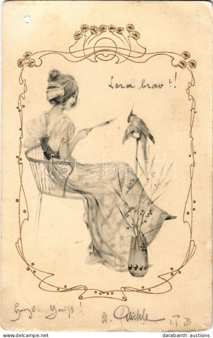 T2/T3 1904 Lady With Parrot, Art Nouveau, M. M. Vienne Nr. 128. (EK) - Non Classificati