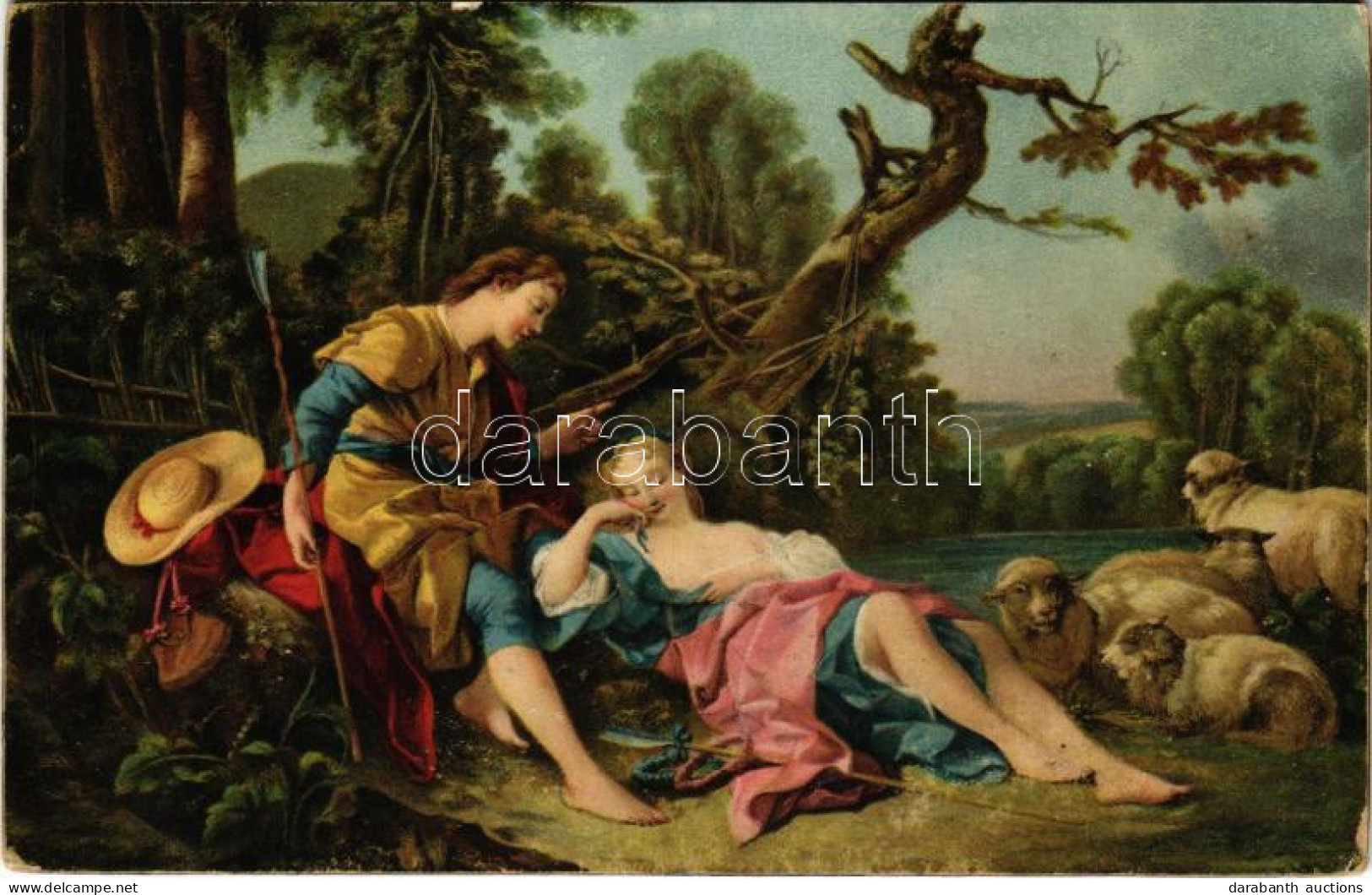 ** T2/T3 Die Engeschlummerte Schäferin. Stengel Litho S: Francois Boucher - Ohne Zuordnung