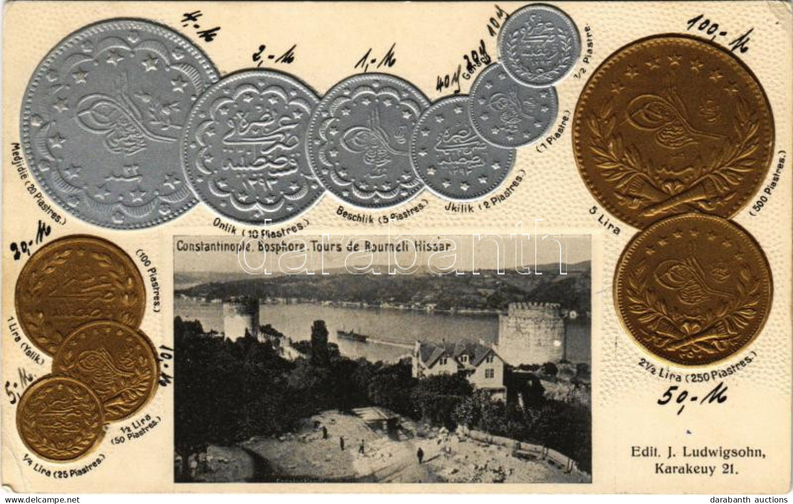 * T2/T3 1917 Constantinople, Istanbul; Tours De Roumeli Hissar. Set Of Turkish Coins. Edit. J. Ludwigsohn Emb. Litho (EK - Ohne Zuordnung