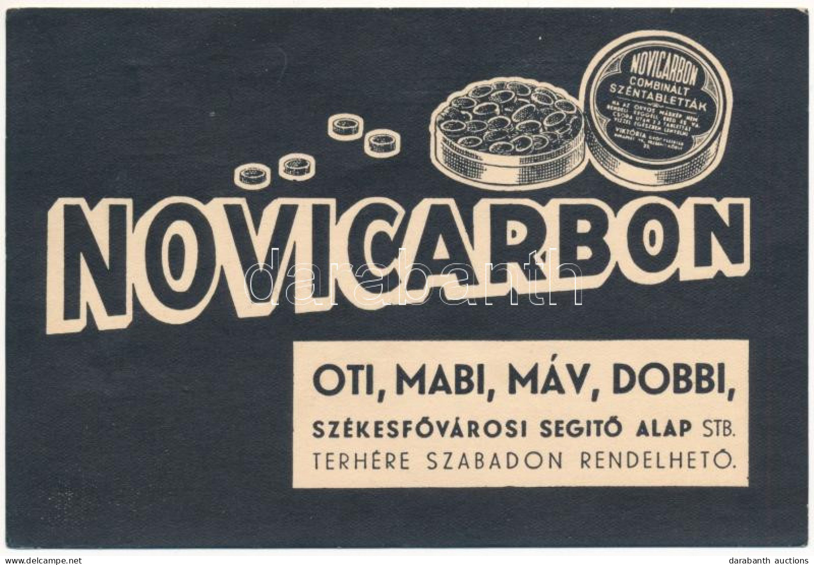 T2/T3 1939 Novicarbon Reklámlap. Viktória Gyógyszertár, Budapest, Erzsébet Körút 23. / Hungarian Medicine Advertisement  - Non Classés