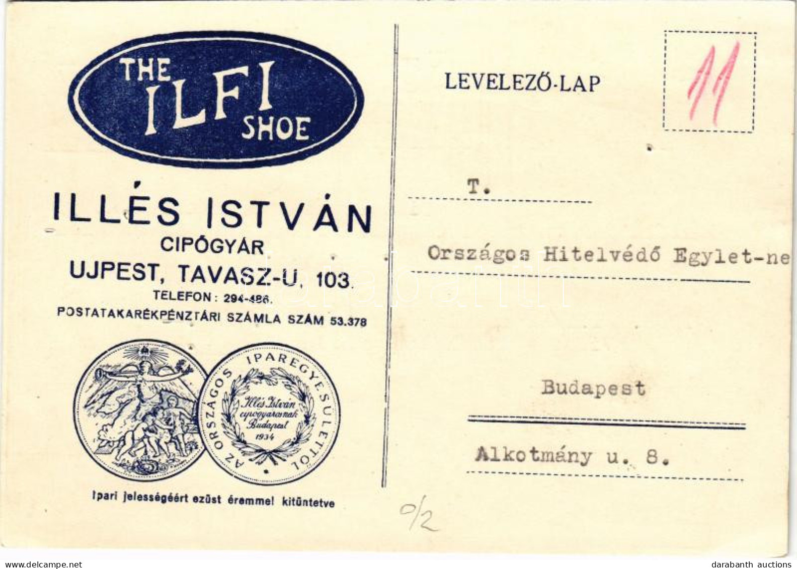 T3 1938 The Ilfi Shoe - Illés István Cipőgyár Reklámja. Budapest, Újpest, Tavasz U. 103. (apró Lyukak / Tiny Pinholes) - Non Classés