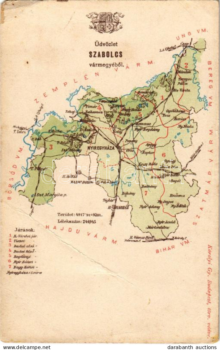 ** T3/T4 Szabolcs Vármegye Térképe. Károlyi Gy. Kiadása / Map Of Szabolcs County (fa) - Ohne Zuordnung