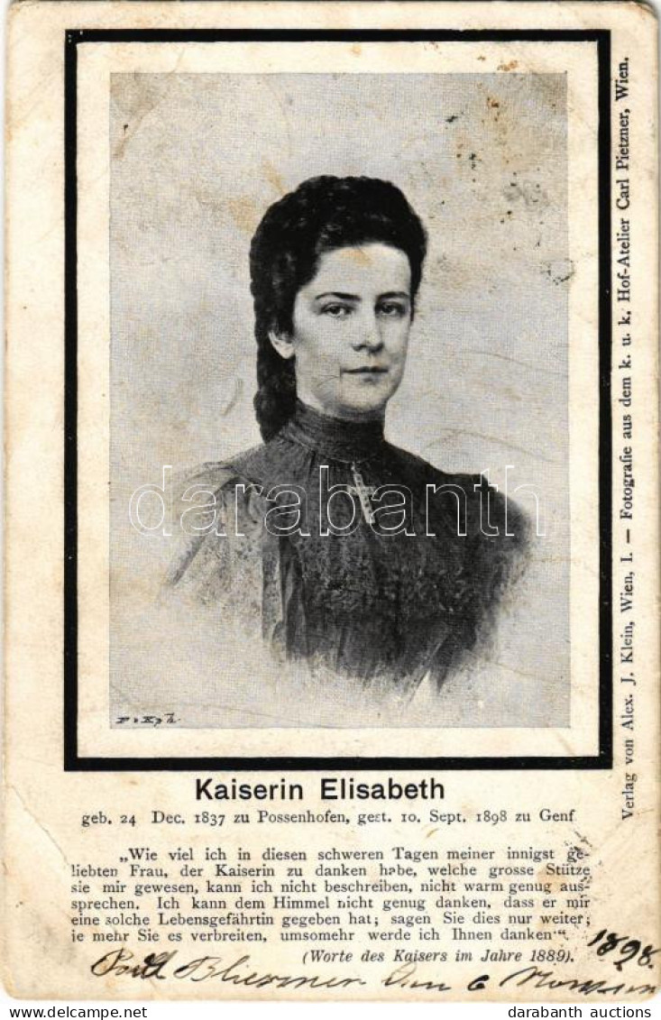 T3/T4 1899 (Vorläufer) Kaiserin Elisabeth Von Österreich. Worte Des Kaisers Im Jahre 1889. Verlag Alex J. Klein. Fotogra - Non Classés