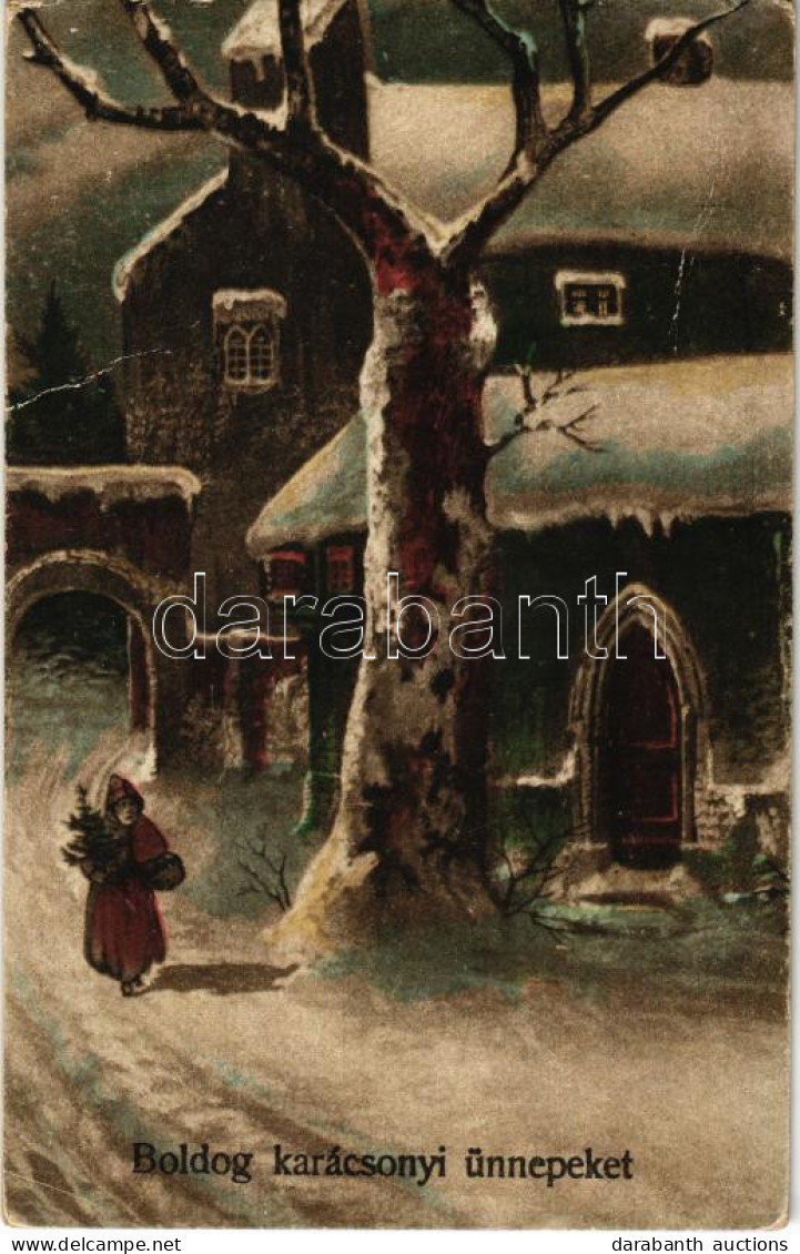 * T2/T3 Boldog Karácsonyi ünnepeket / Christmas Greeting Art Postcard With Saint Nicholas (Rb) - Non Classés