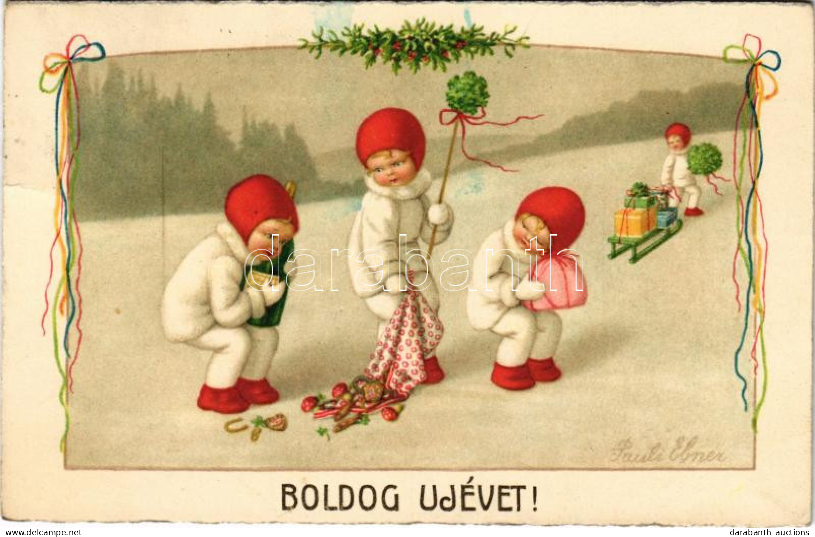 T2/T3 1944 Boldog Újévet / New Year Greeting Art Postcard S: Pauli Ebner (EK) - Unclassified