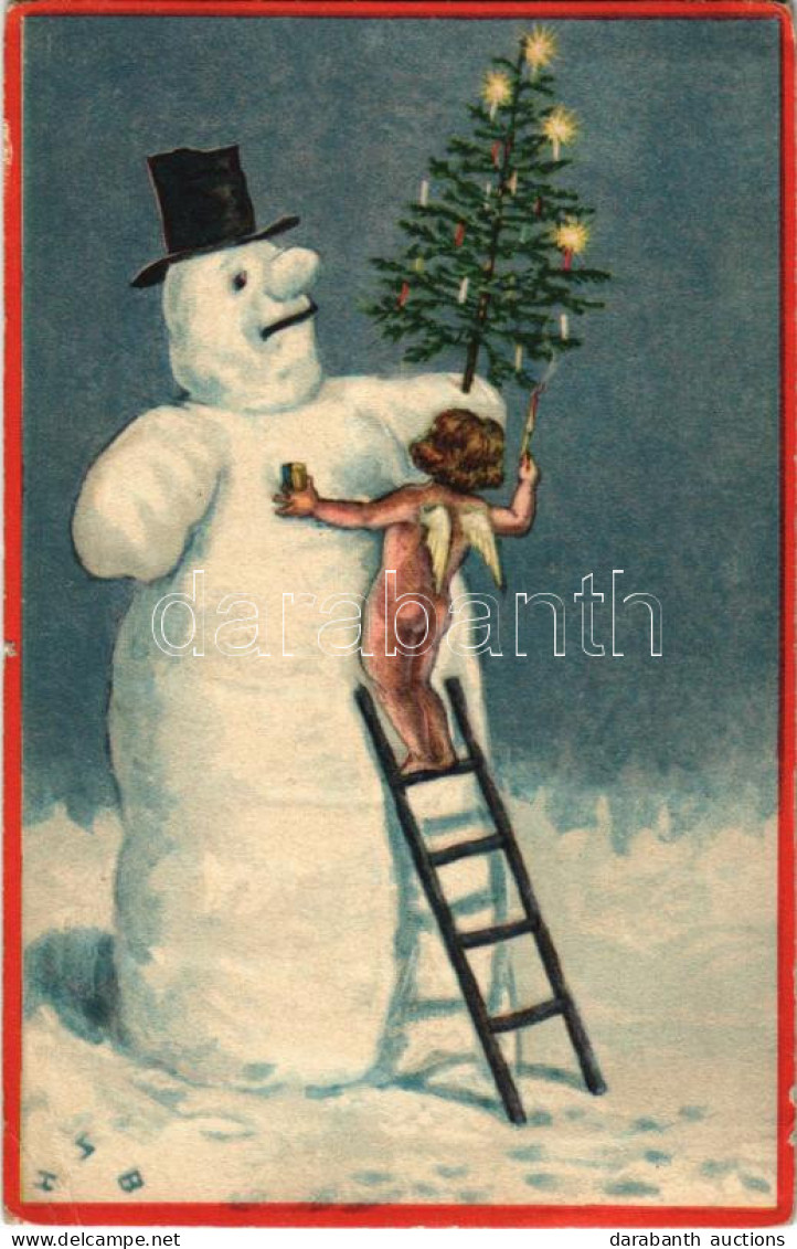 ** T3 Christmas Greeting Art Postcard With Snowman (EB) - Unclassified