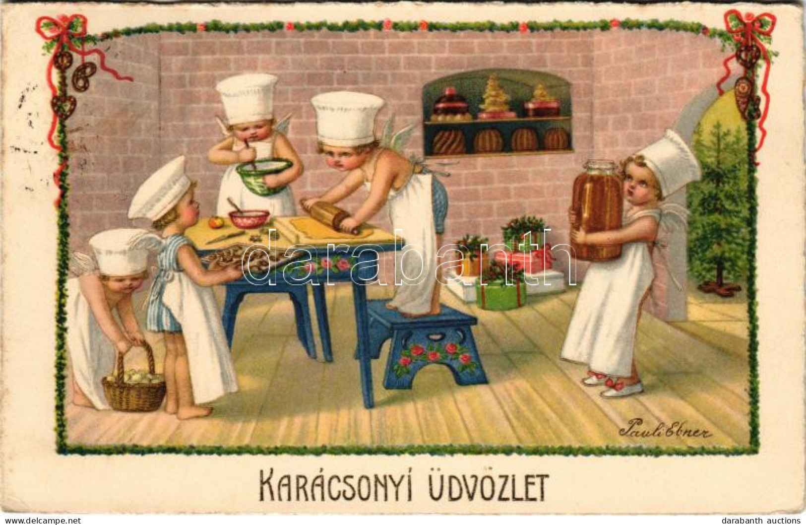 T2/T3 1929 Karácsonyi üdvözlet / Christmas Greeting Art Postcard With Angels Baking S: Pauli Ebner (EK) - Non Classés