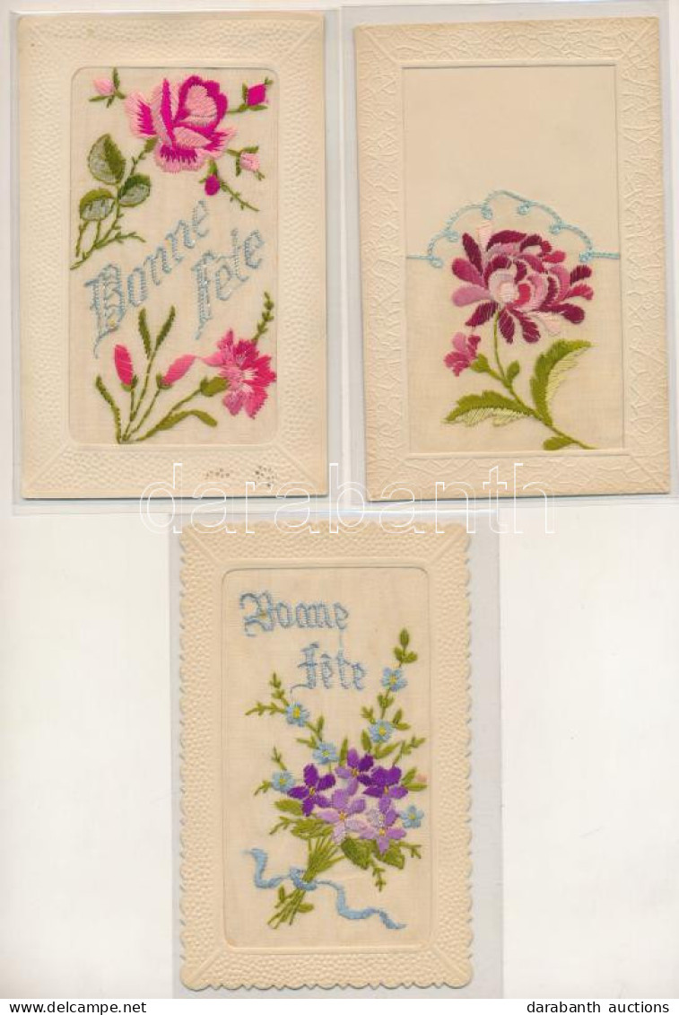 * 3 Db RÉGI Szecessziós Dombornyomott Hímzett üdvözlő Képeslap / 3 Pre-1945 Art Nouveau, Embossed Embroidered Greeting P - Ohne Zuordnung