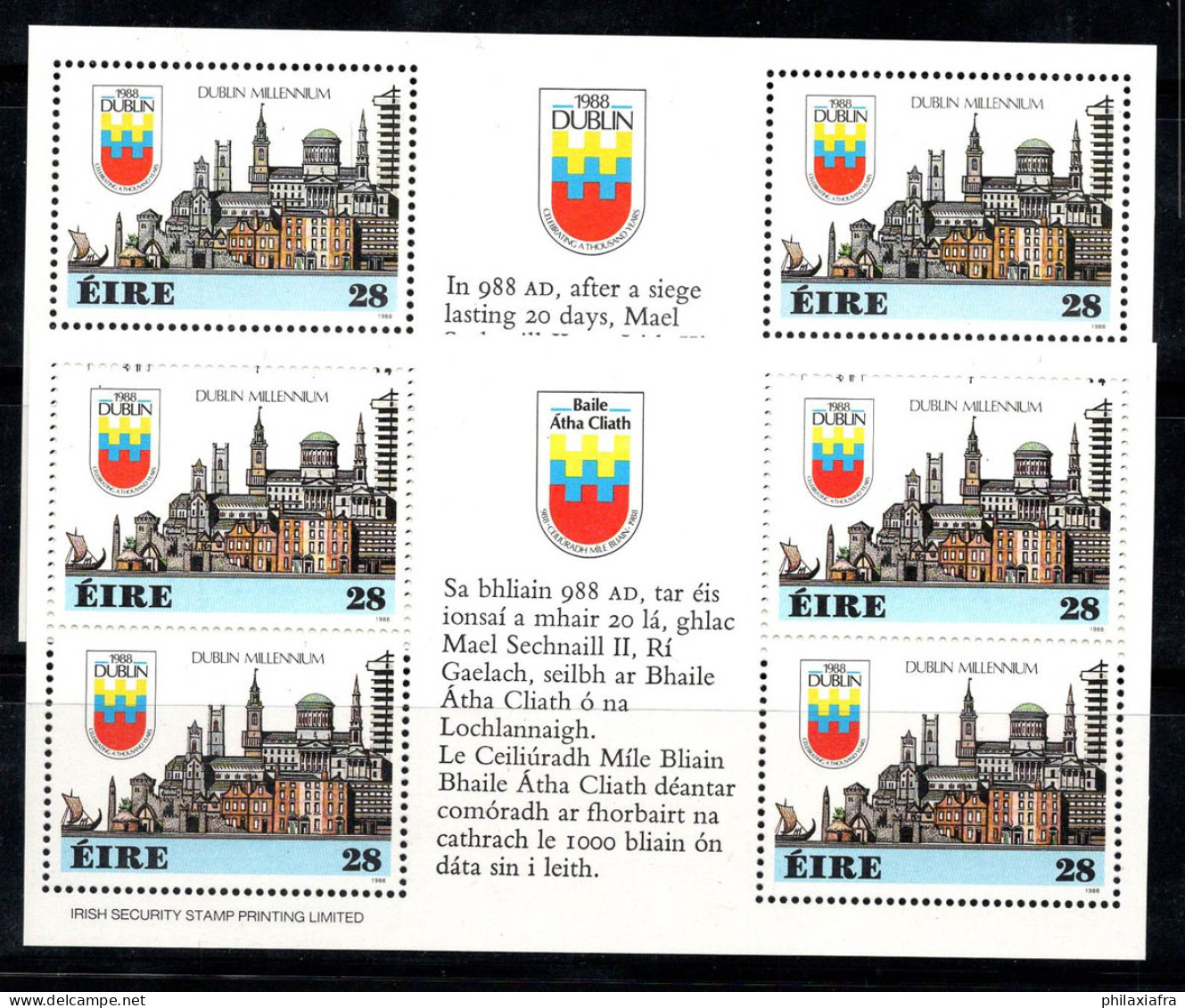 Irlande 1988 Mi. 642 Mini Feuille 100% Neuf ** Bâtiments à Dublin,28 (P)... - Hojas Y Bloques