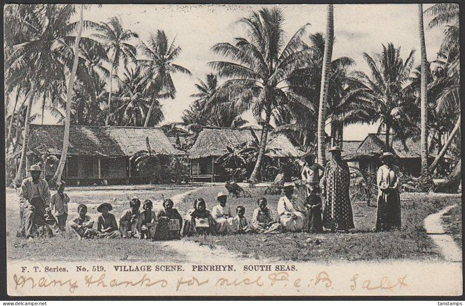 PENRHYN ISLAND POSTCARD VILLAGE SCENE USED IN NEW ZEALAND 1905 - Cookeilanden