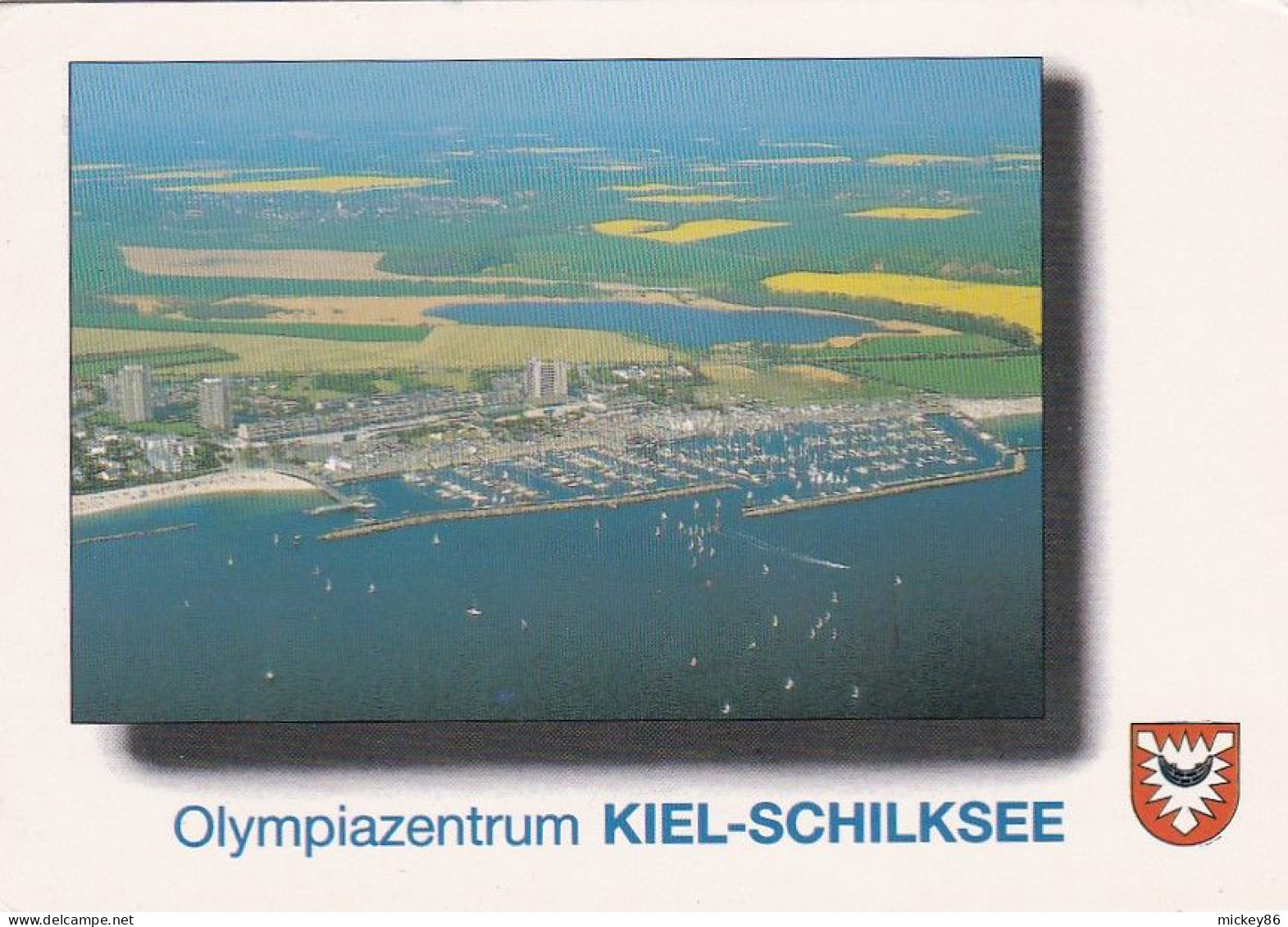 Allemagne -- KIEL --Vue Aérienne  Olympiazentrum  KIEL-SCHILKSEE (jeux Olympiques)....blason.....cachet  1991 - Kiel