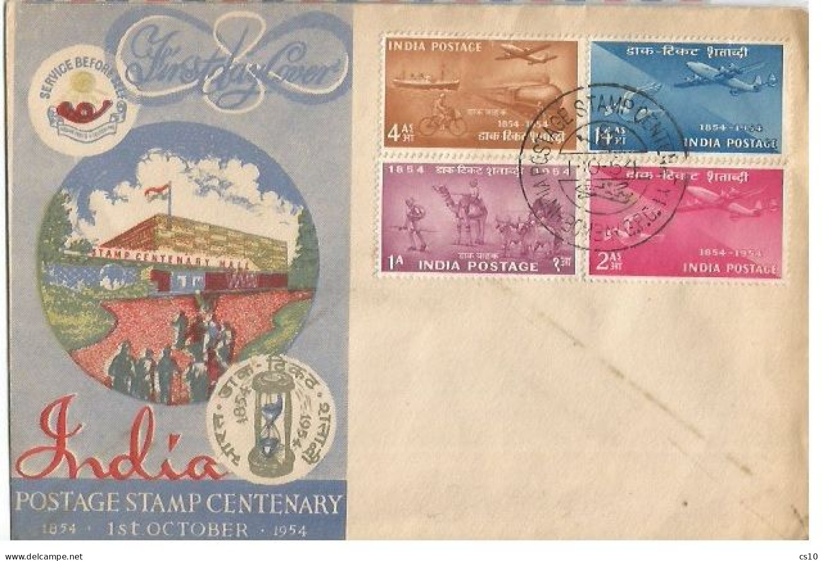 India 1954 Postage Stamps Centenary FDC Cpl 4v Set Bombay GPO 1oct1954 - FDC