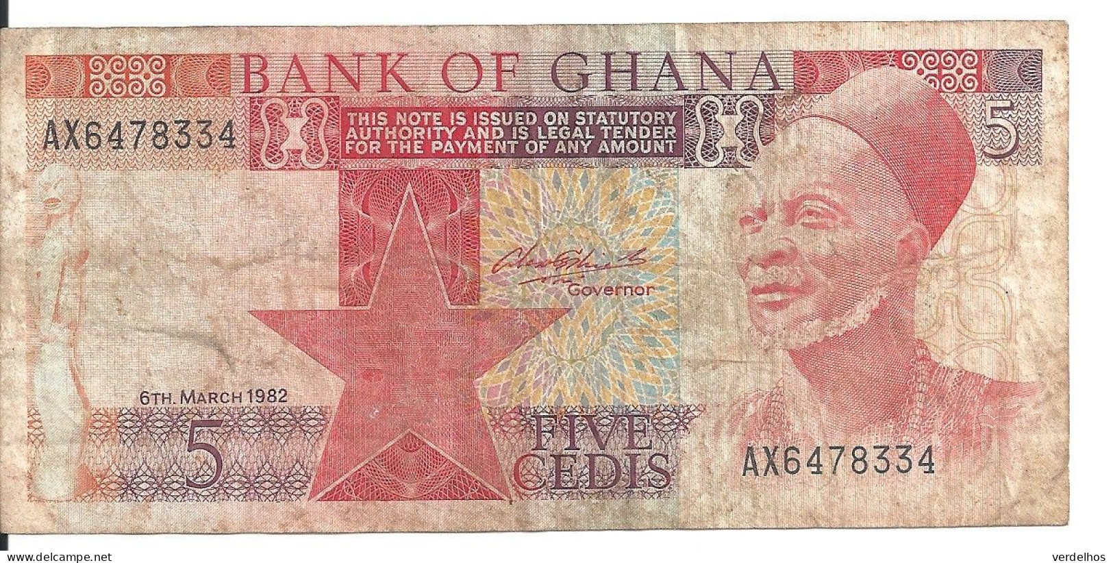 GHANA 5 CEDIS 1982 VG+ P 19 C - Ghana