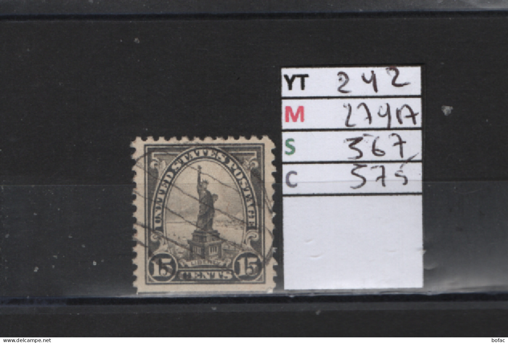 PRIX FIXE Obl 242 YT 279A MIC US567 SCOT US575 GIB  Statue De La Liberté 1922 1925 Etats Unis 58/08  Dentelé 3 Cotés - Used Stamps
