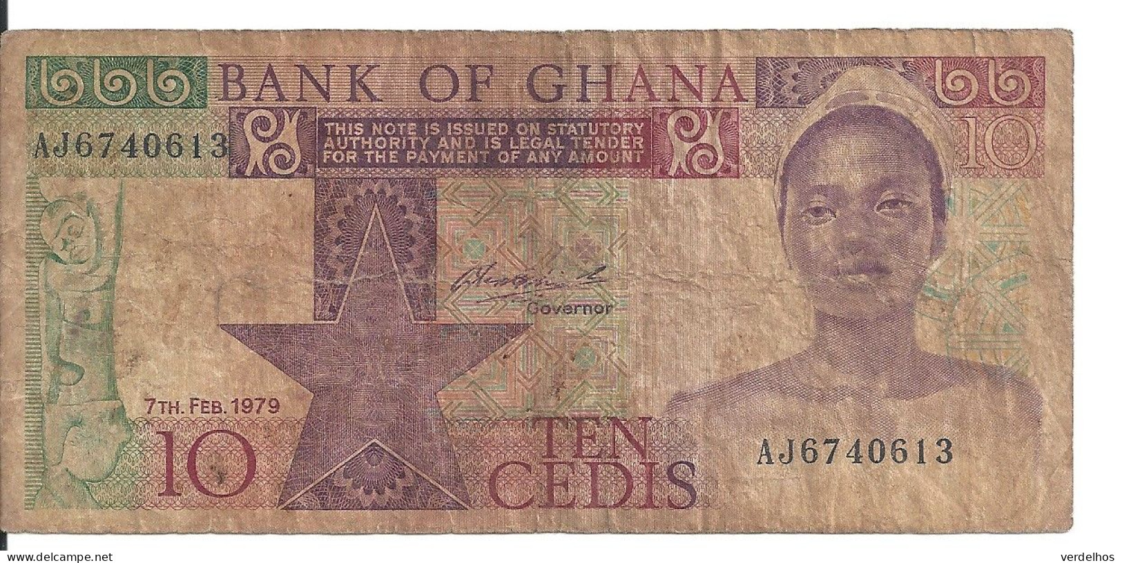 GHANA 10 CEDIS 1979 VG+ P 20 A - Ghana