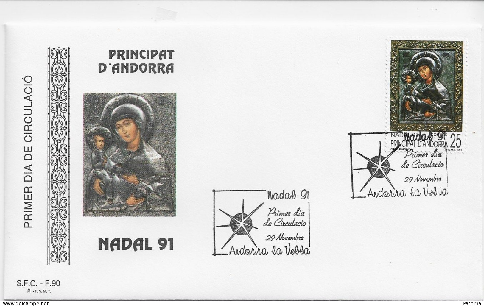 3845 FDC Andorra La Vella   , Nadal 1991, - Cartas & Documentos