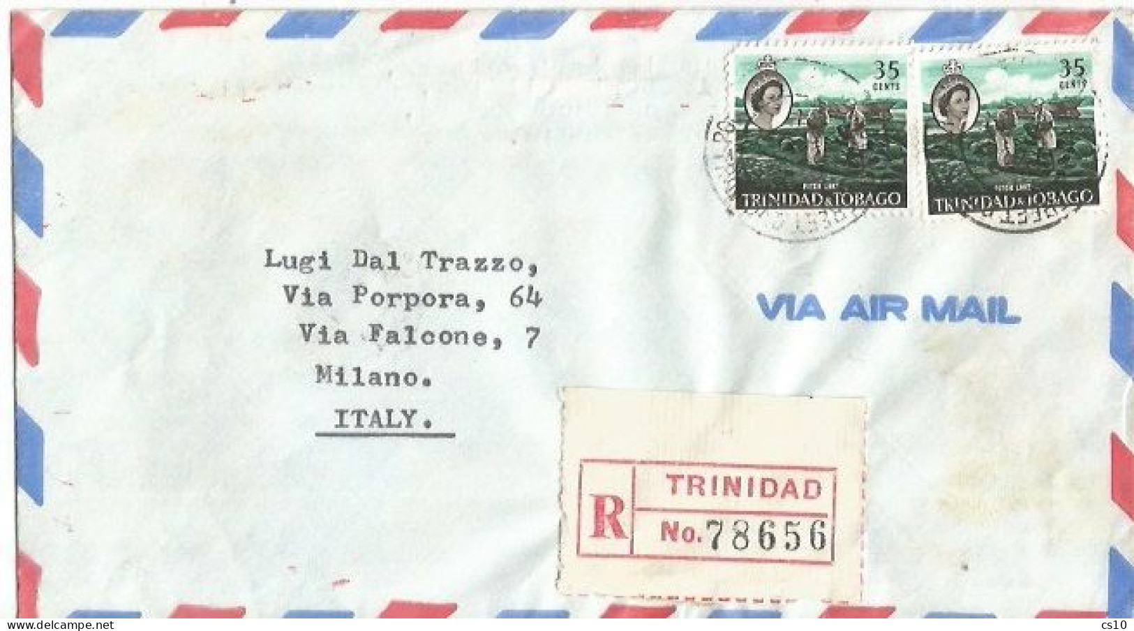 Trinidad Tobago Registered Airmail Commerce Cover St.Vincent Str. 2apr1969 To Italy With Regular Issue Pitch Lake C.35x2 - Trinidad En Tobago (1962-...)