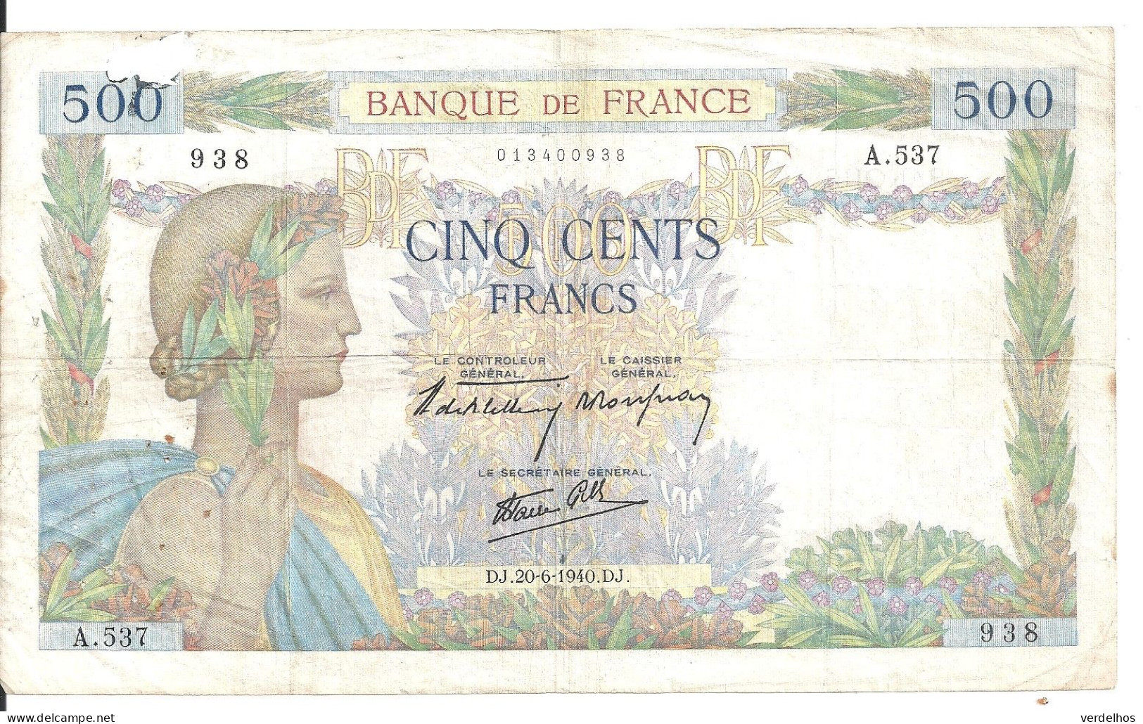 FRANCE 500 FRANCS 1940 VF P 95 - 500 F 1968-1993 ''Pascal''