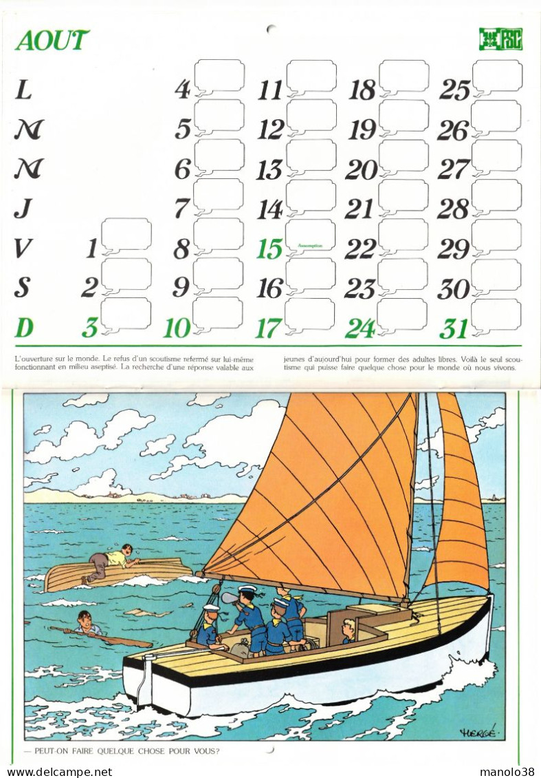 Hergé Tintin 1980. Du temps ou nos pères scoutaient. Scout. Une sélection des calendriers dessinées par Hergé.