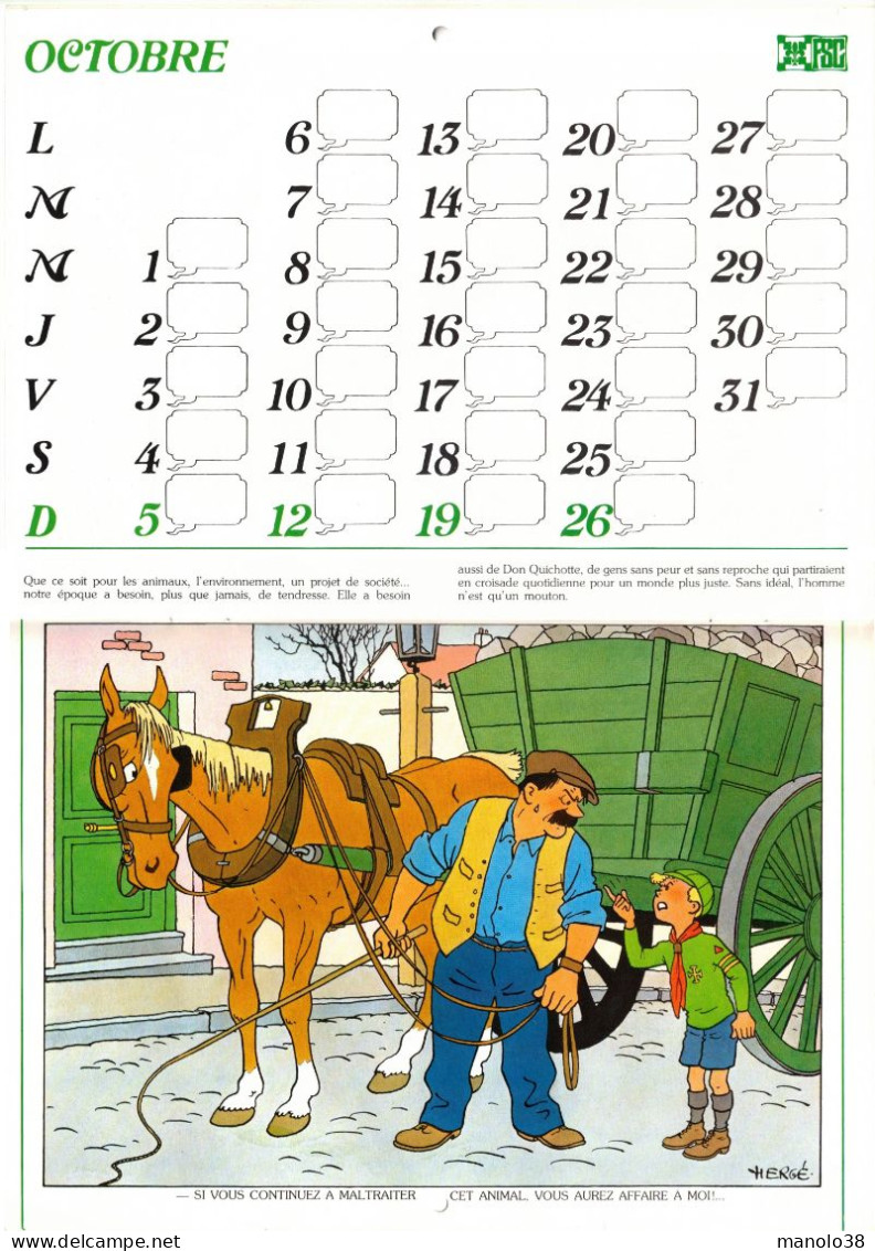 Hergé Tintin 1980. Du temps ou nos pères scoutaient. Scout. Une sélection des calendriers dessinées par Hergé.