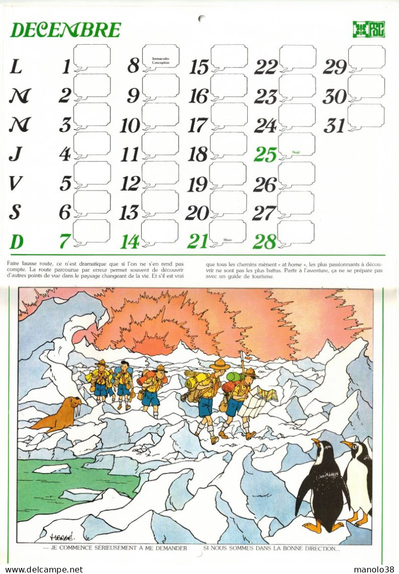 Hergé Tintin 1980. Du temps ou nos pères scoutaient. Scout. Une sélection des calendriers dessinées par Hergé.