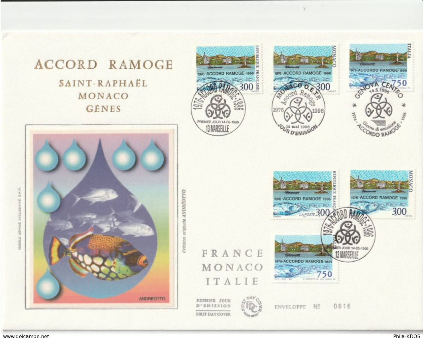 " MONACO / ITALIE / FRANCE : ACCORD RAMOGE " Sur Enveloppe 1er Jour Grand Format De 1996. Parfait état. FDC à Saisir !!! - Emissions Communes