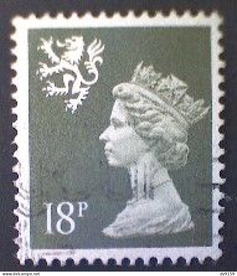 Great Britain (Scotland), Scott #SMH34, Used(o), 1987, Scottish Machin: Queen Elizabeth II, 18p, Olive Green - Machins