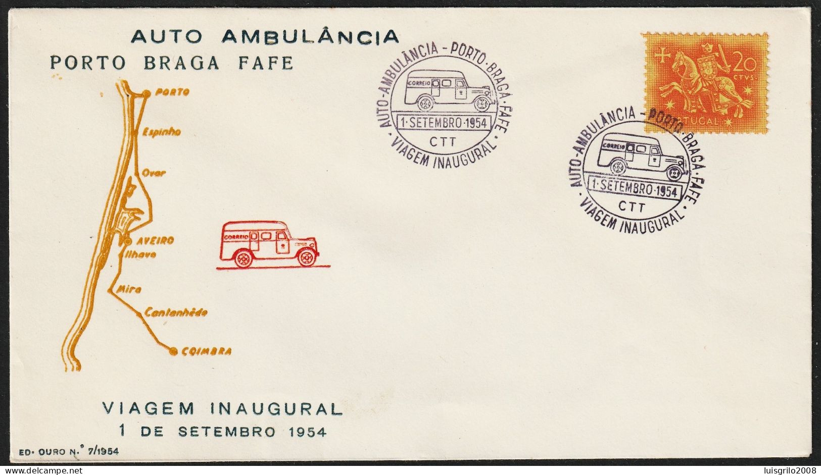 Marcofilia - AUTO-AMBULÂNCIA - PORTO.BRAGA.FAFE -|- Cover - 1954 - Covers & Documents