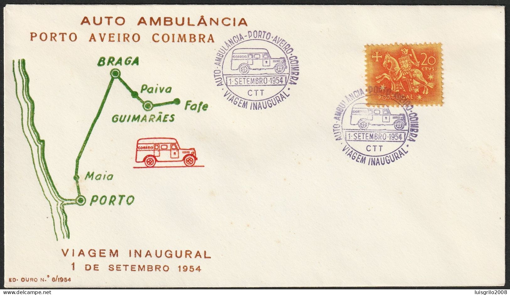 Marcofilia - AUTO-AMBULÂNCIA - PORTO.AVEIRO.COIMBRA -|- Cover - 1954 - Briefe U. Dokumente