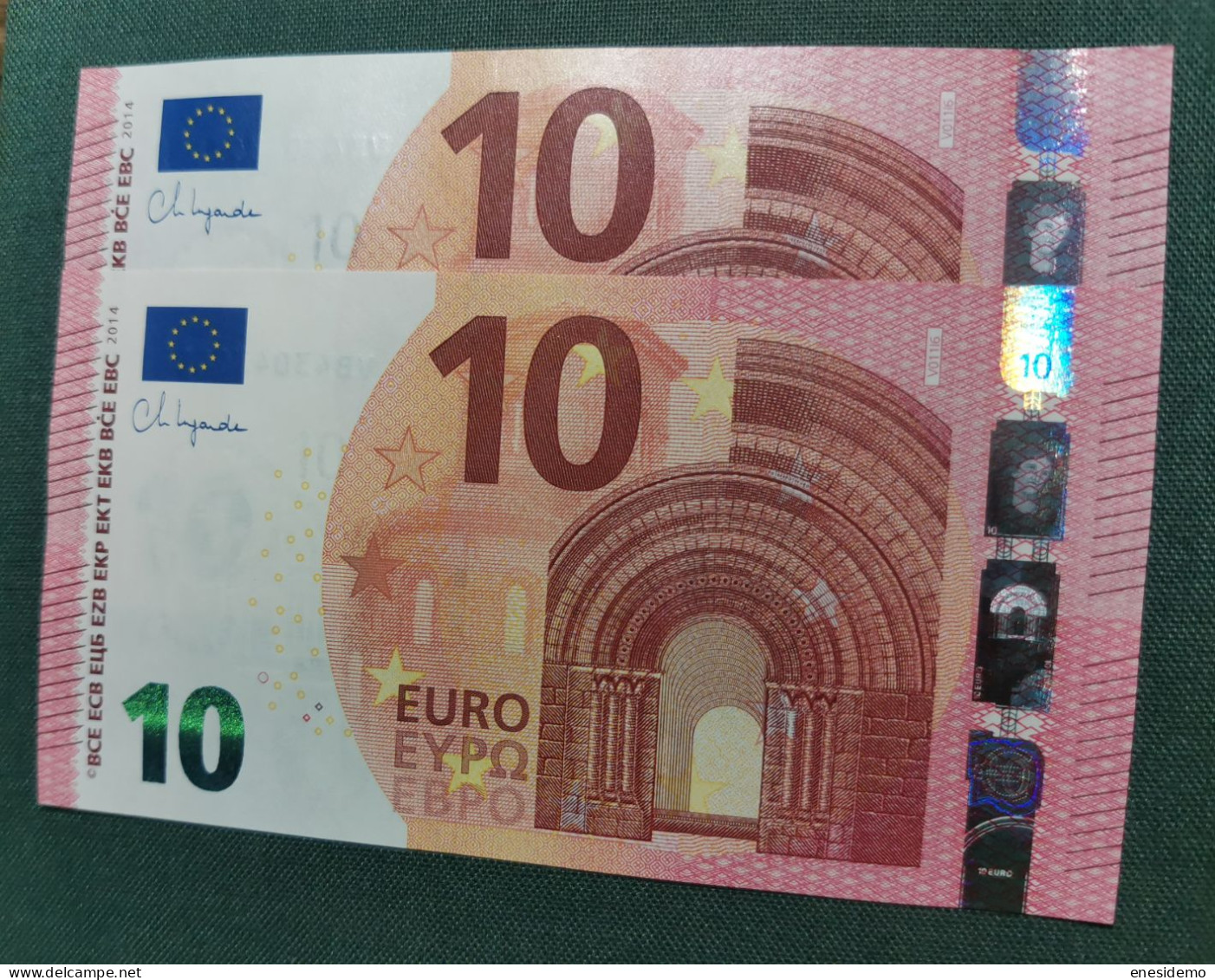 10 EURO SPAIN 2014 LAGARDE V011I6 VB CORRELATIVE PAIR RADAR 2 LAST POSITION SC FDS UNCIRCULATED  PERFECT - 10 Euro